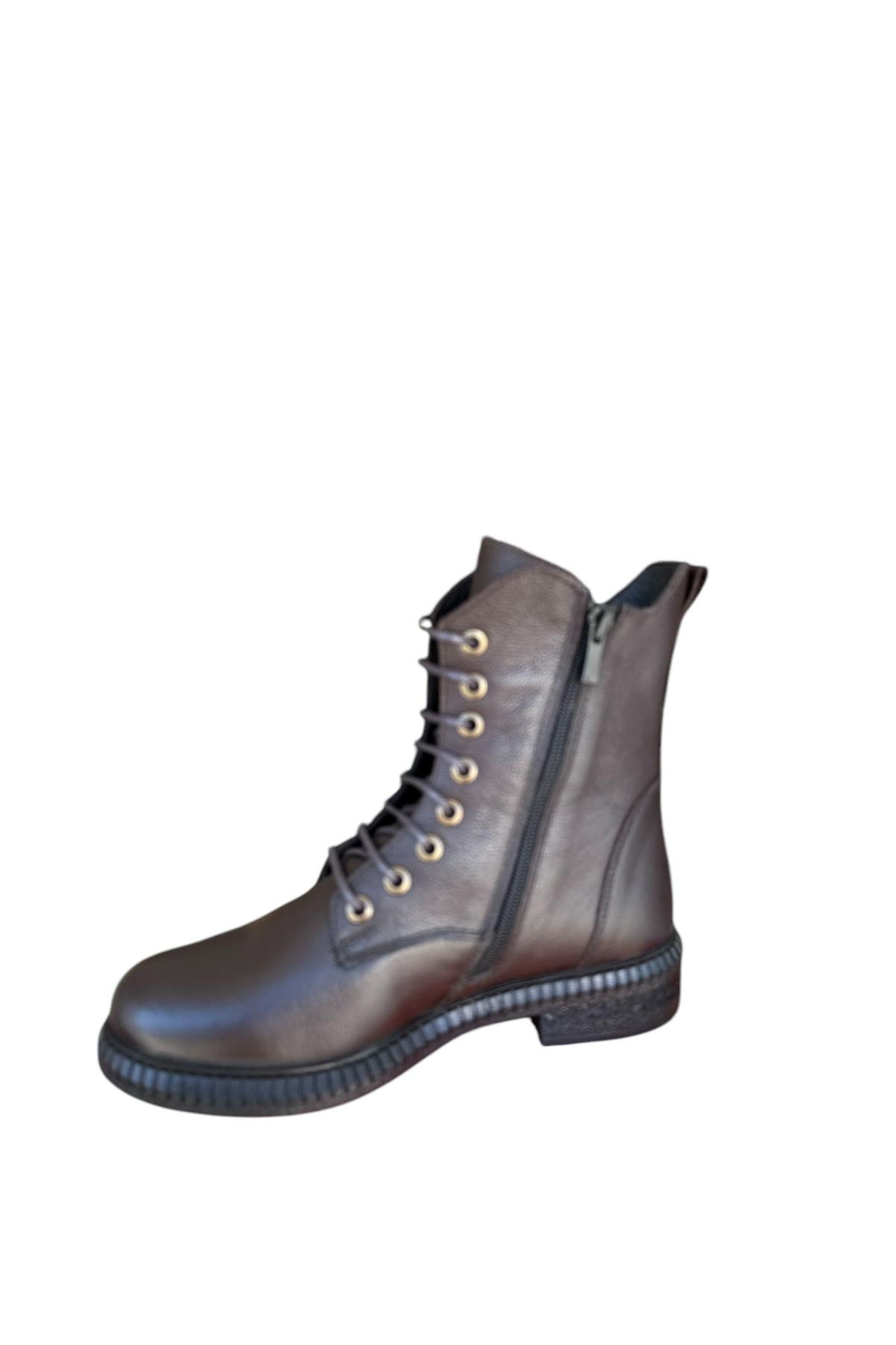 Castle Black YLDZ-20912-1 Siyah Hakiki Deri Kadın Bot Kahverengi