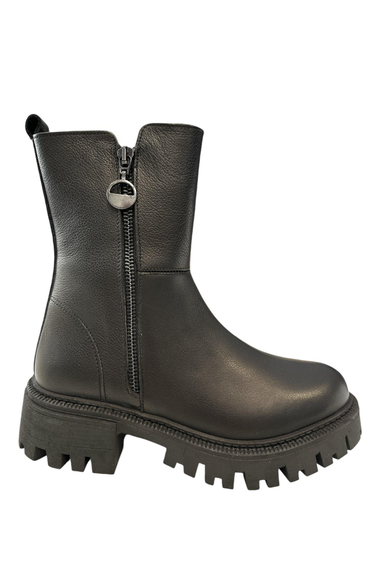 Castle Black YLDZ-23782-1 Kadın Hakkiki Deri Klasık Bot Siyah