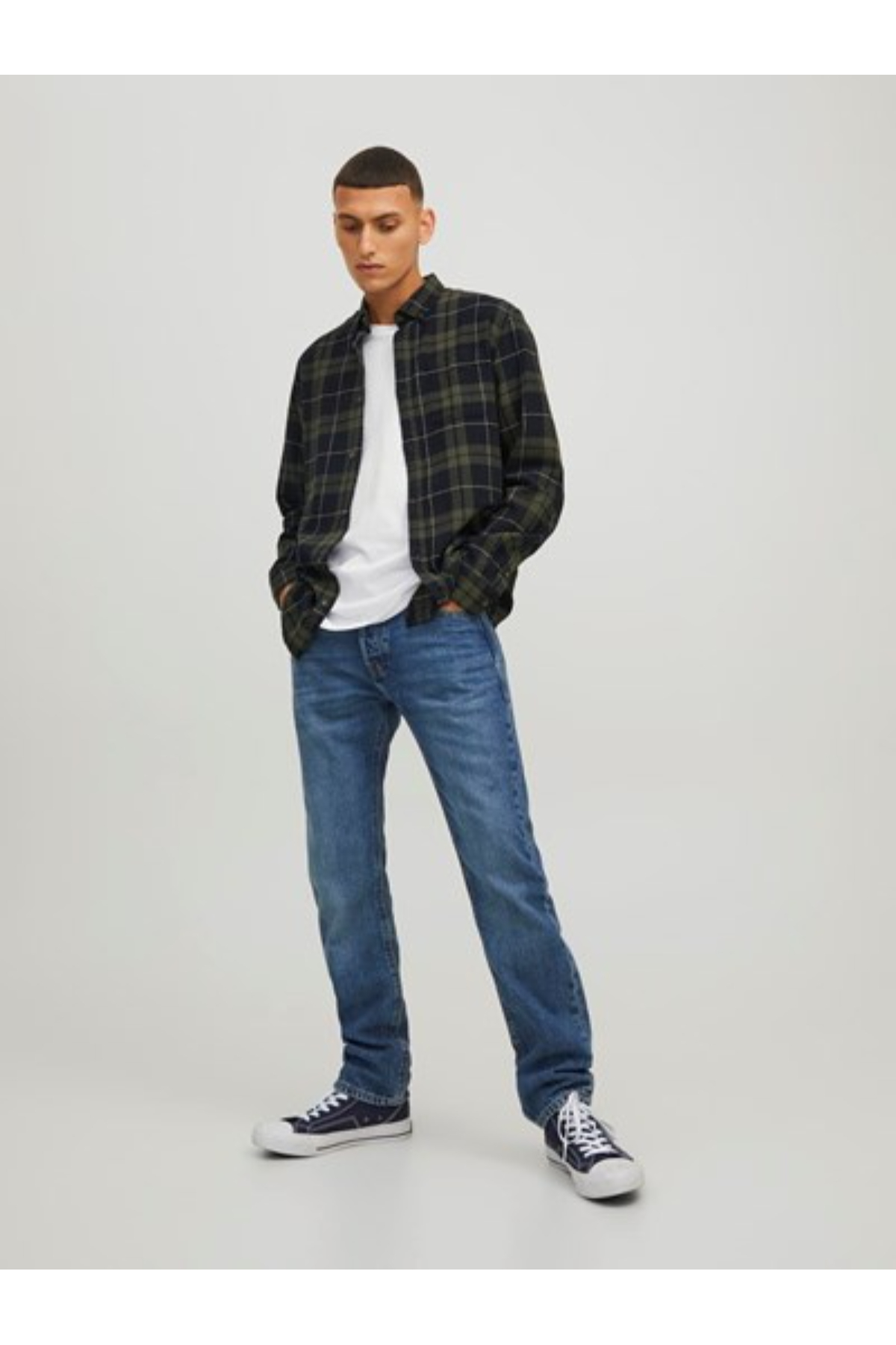 Jack&-Jones 12259895 JJEWILLY CHECH SHIRT Erkek Gömlek Haki Siyah