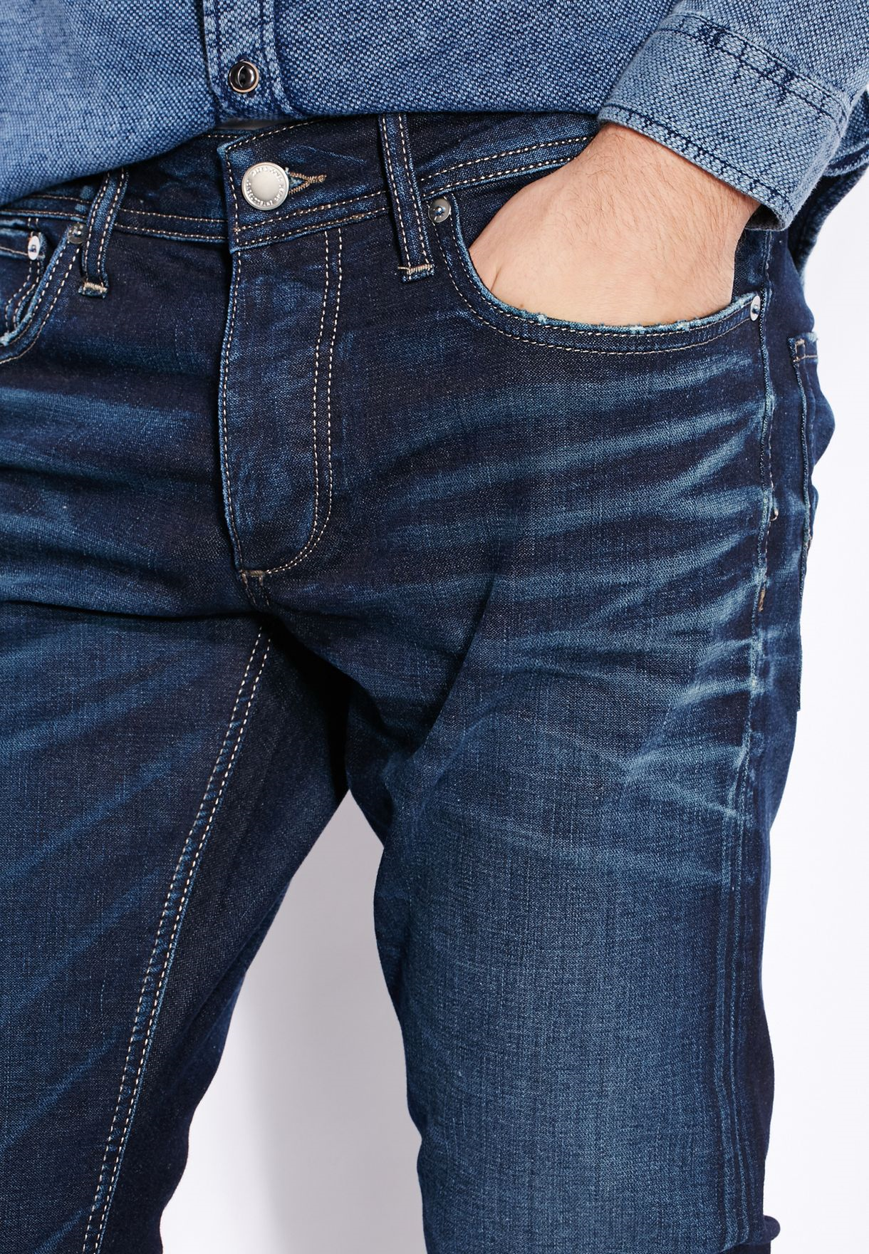 Jack&Jones 12095008 GLENN Erkek Slim Fit Jeans Lacivert