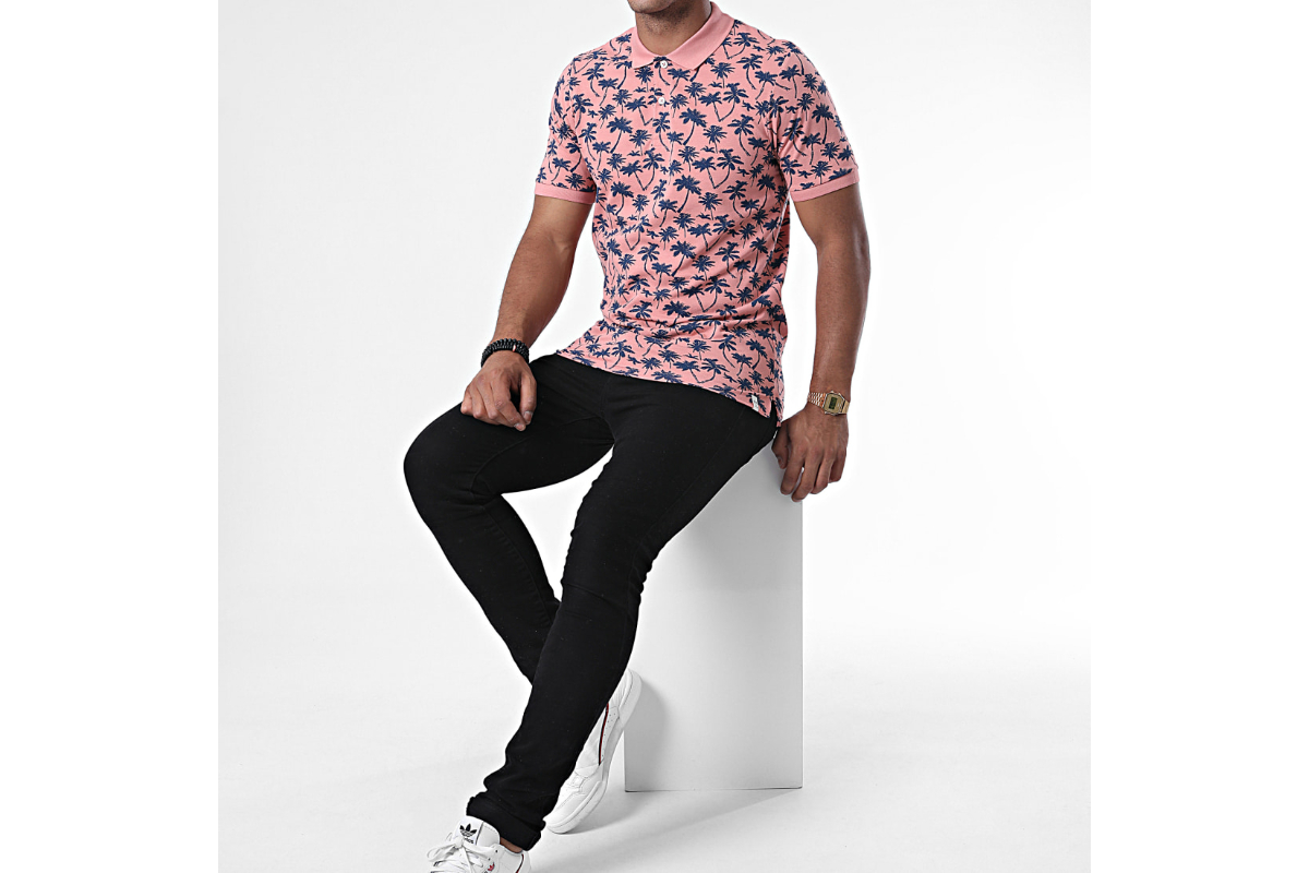 Jack&Jones 12171702 Rosette/SLIM Erkek T-Shirt Pembe Lacivert