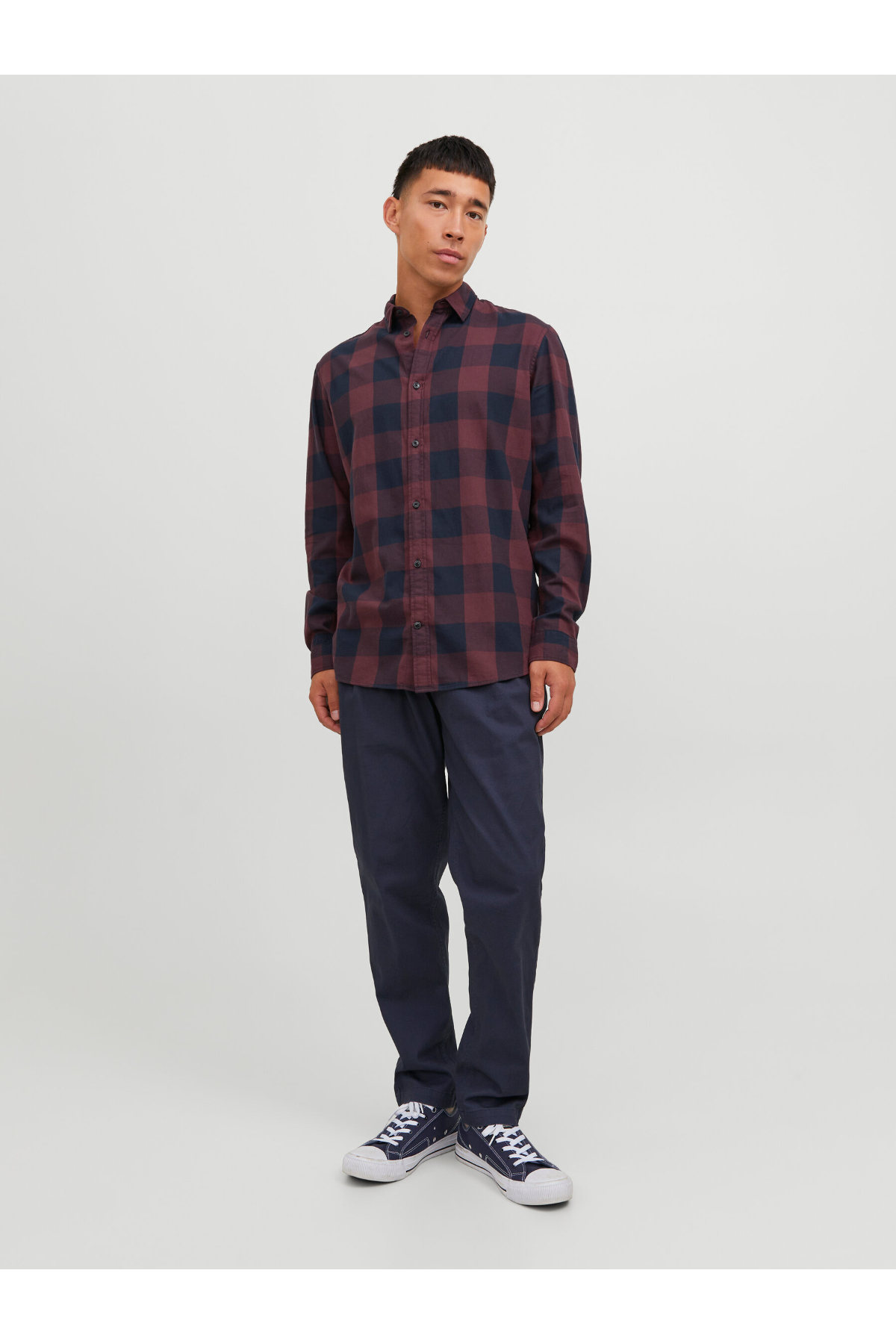 Jack&Jones 12181602 JJEGINGHAM TWILL SHIRT Erkek Gömlek Siyah Kırmızı