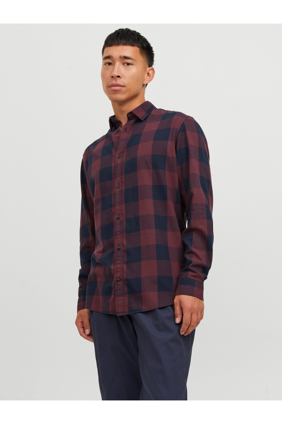 Jack&Jones 12181602 JJEGINGHAM TWILL SHIRT Erkek Gömlek Siyah Kırmızı