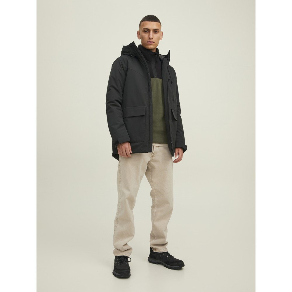 Jack&Jones 12218426 Jcotech Polar Sweatshirt Erkek Haki Siyah Sweatshirt Haki Siyah