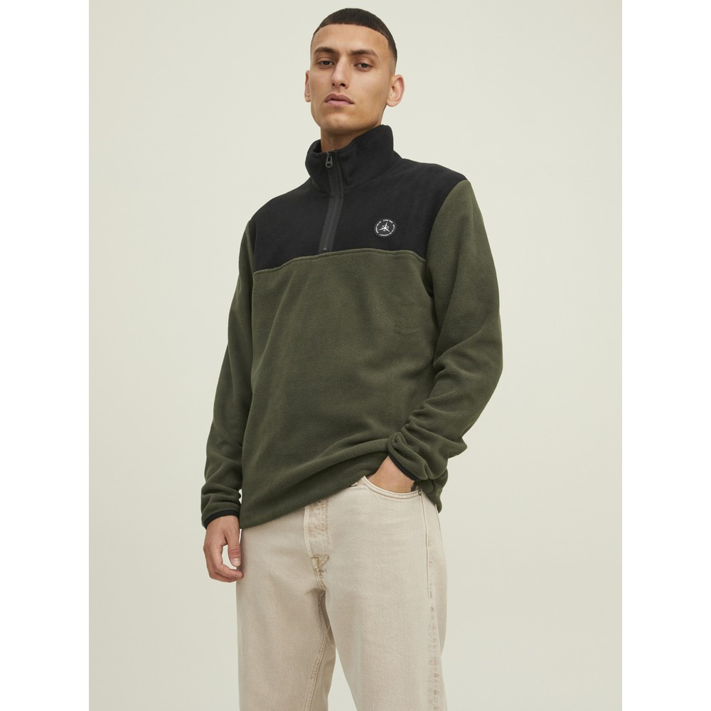 Jack&Jones 12218426 Jcotech Polar Sweatshirt Erkek Haki Siyah Sweatshirt Haki Siyah