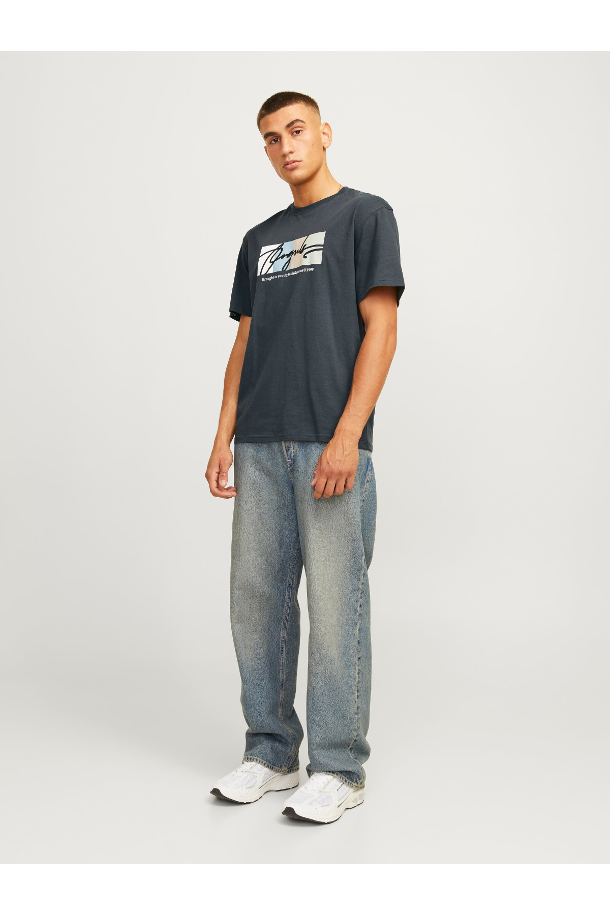 Jack&Jones 12262662 JORPORTLAND BLOCK BRANDING SS CN LN Erkek T-Shirt Haki yeşil
