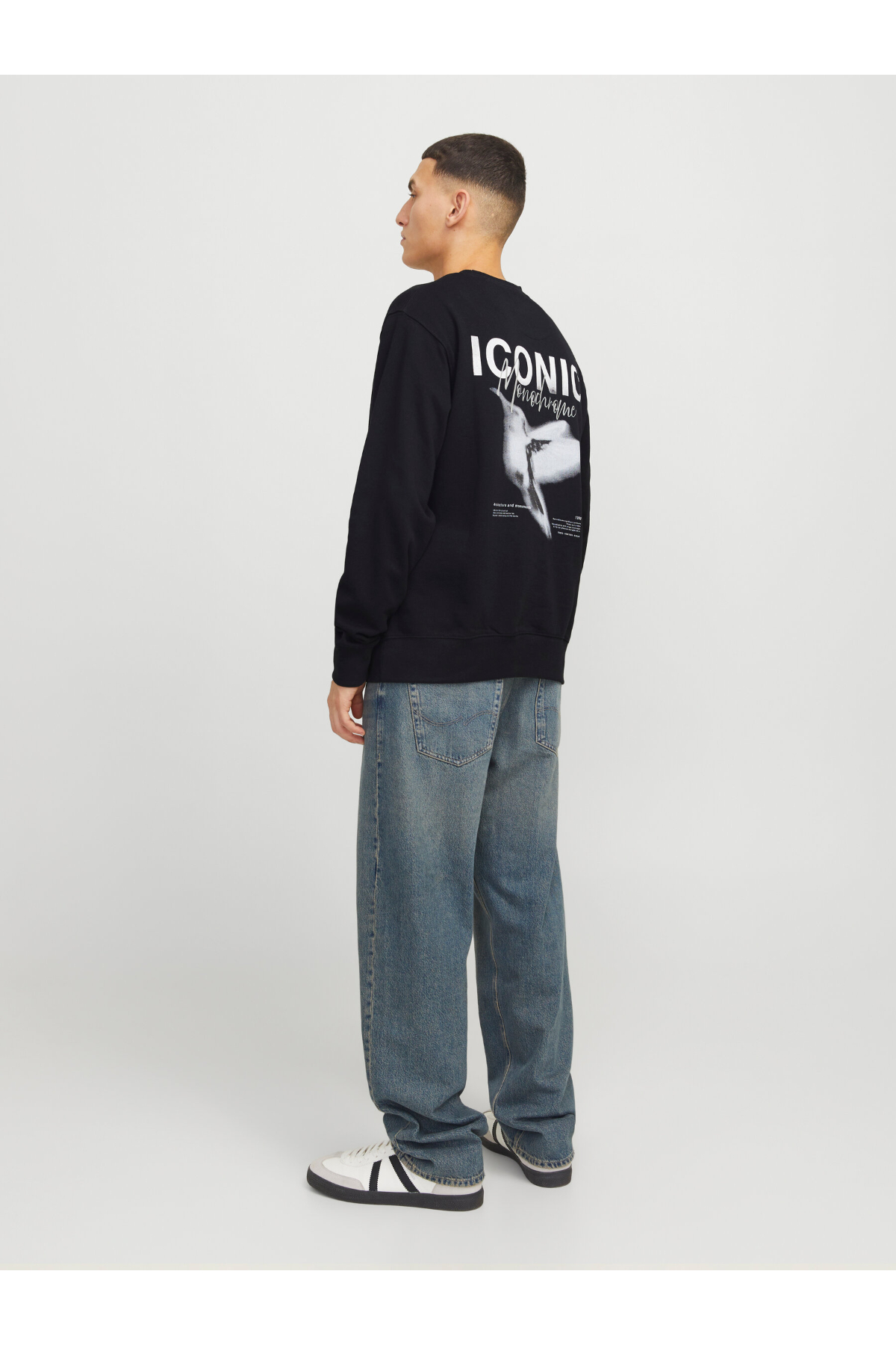 Jack&Jones 12278583 JJECHARGE GRAPHIC SWEAT O-N Erkek Sweatshirt Siyah