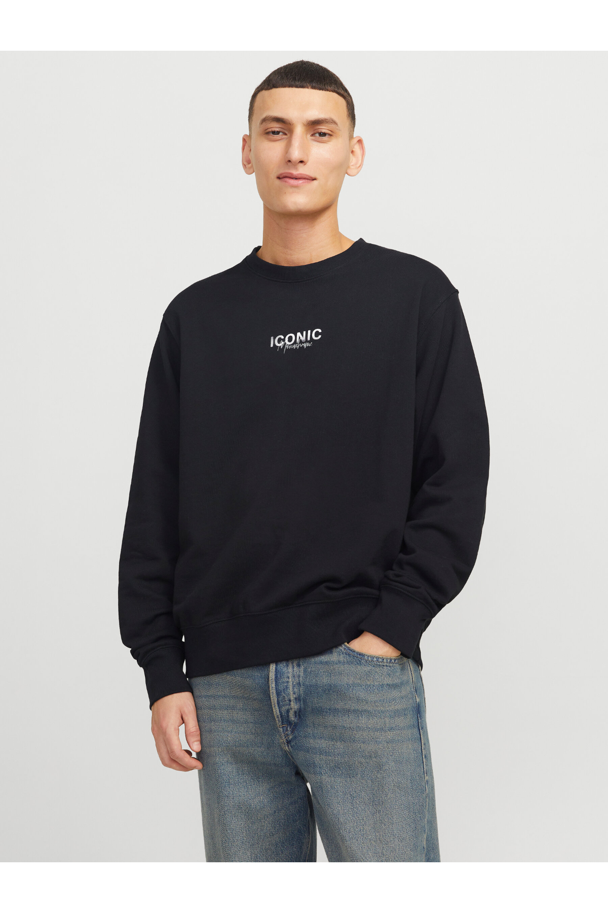 Jack&Jones 12278583 JJECHARGE GRAPHIC SWEAT O-N Erkek Sweatshirt Siyah