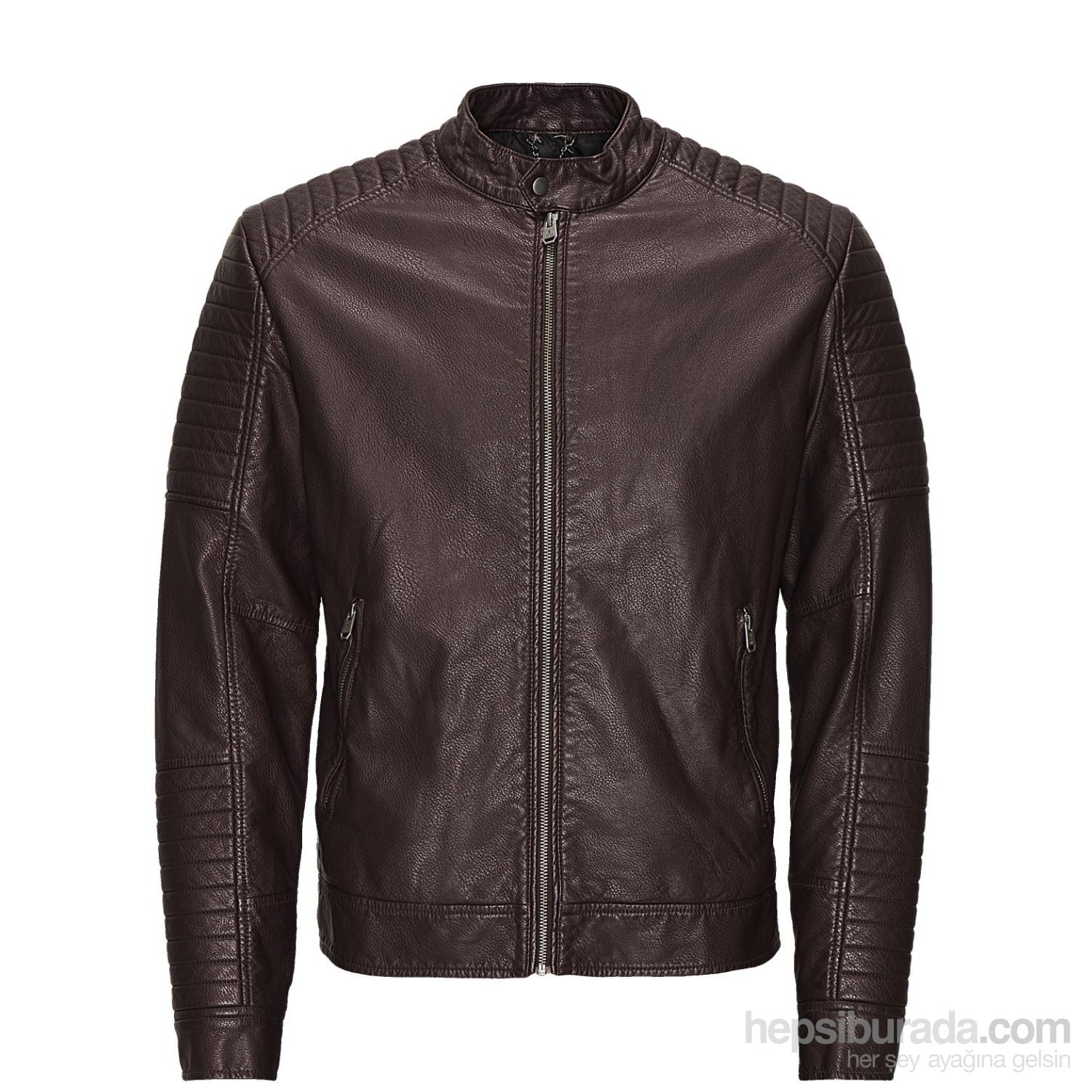 Jack&Jones jjcoTano Biker 12094783 Erkek Kahverengi Deri Ceket Kahverengi