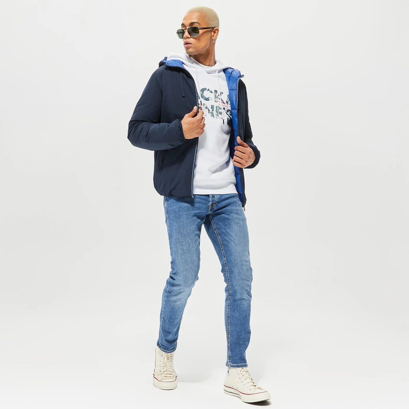 Jack&Jones JPRBlukane Reversible Jacket 12215488  Erkek Lacivert Çift Taraflı Mont Lacivert