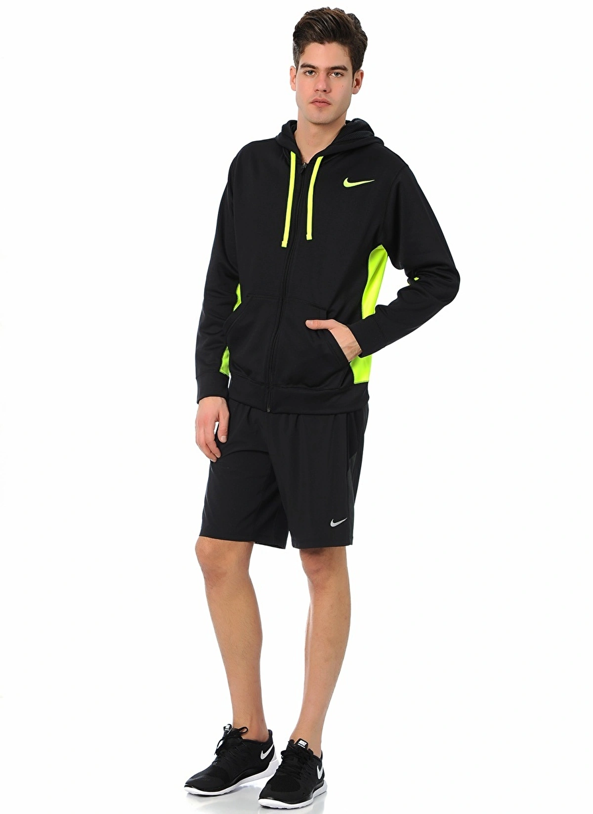 Nike 465786 Erkek Siyah Yeşil Üst Eşofman Kapşonlu Siyah Yeşil