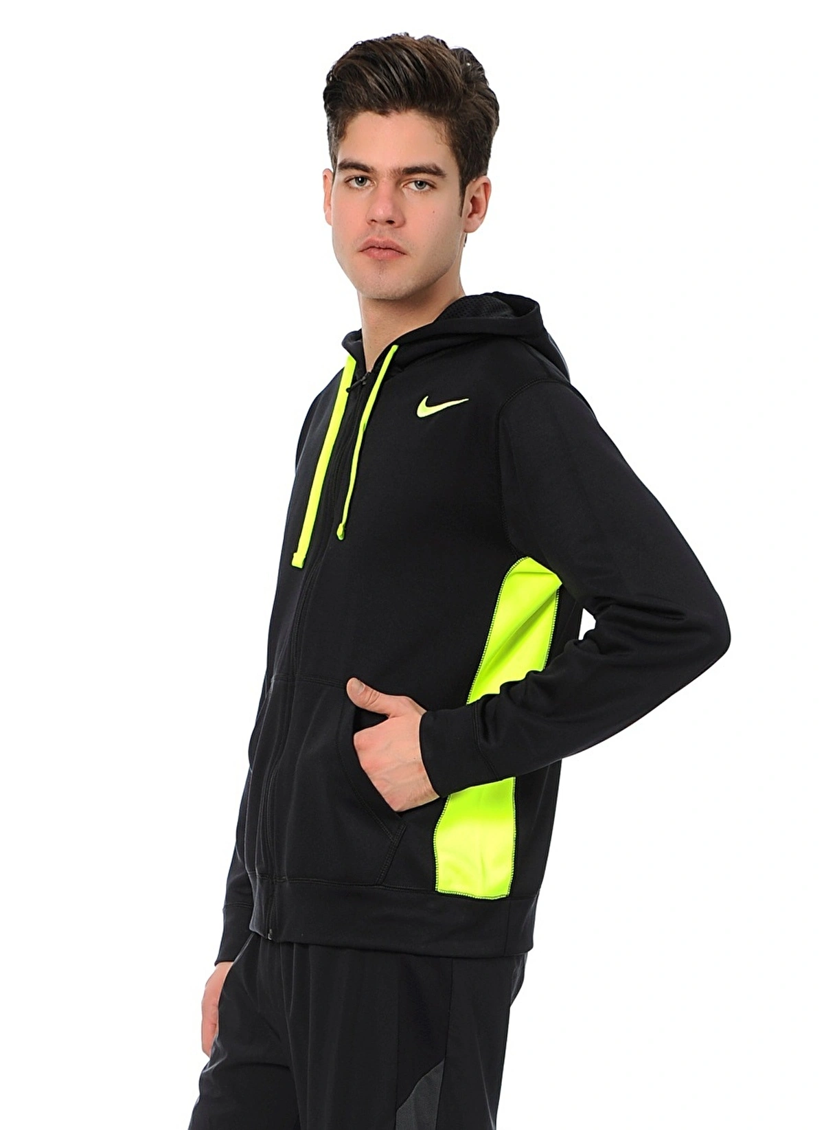 Nike 465786 Erkek Siyah Yeşil Üst Eşofman Kapşonlu Siyah Yeşil