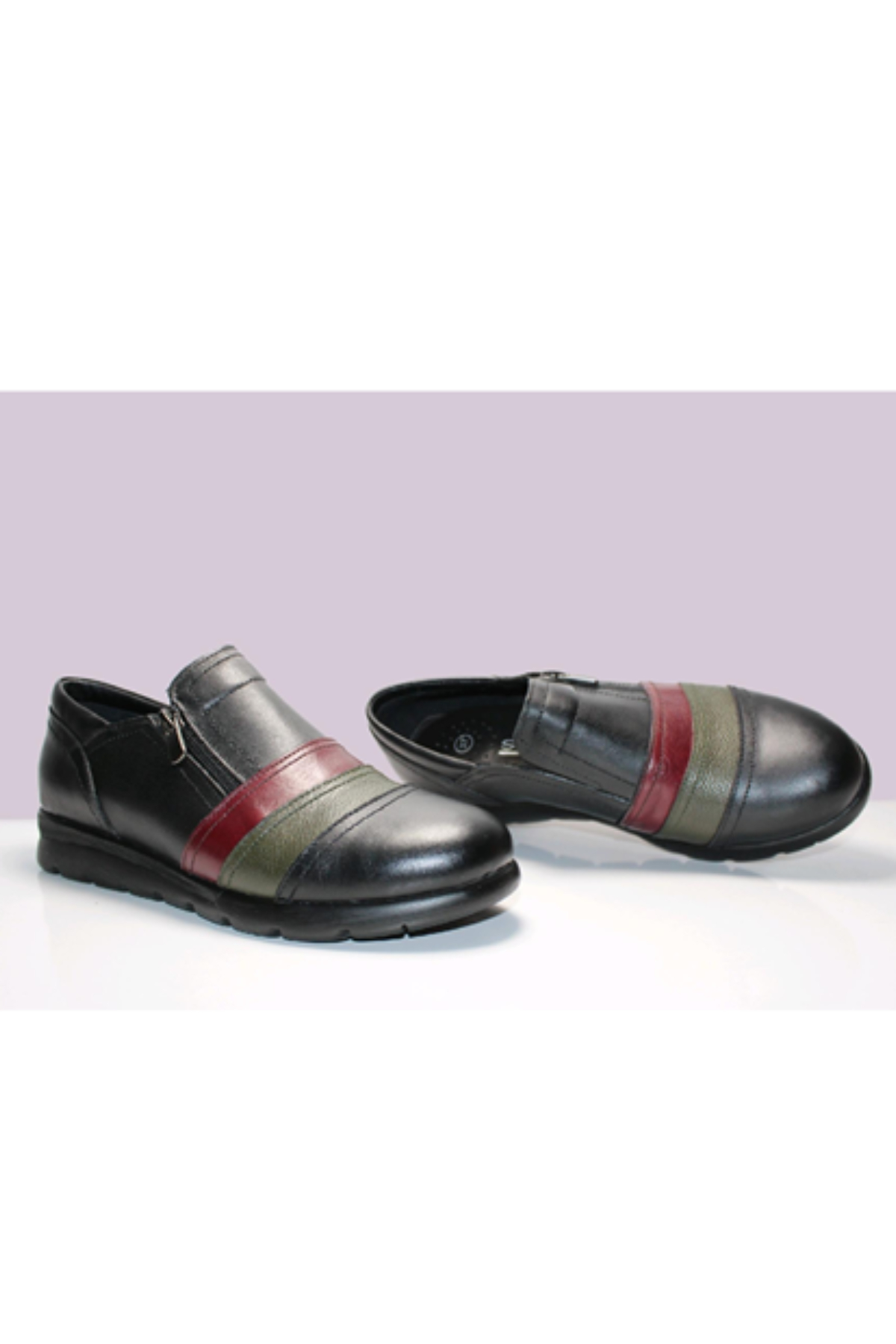 Scavia 230 Ortopedik Hakkiki Deri Kadın Ayakkabısı siyah haki