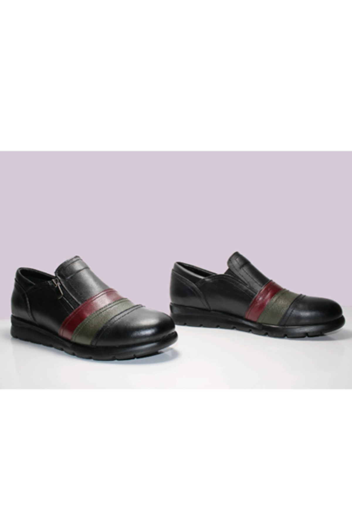 Scavia 230 Ortopedik Hakkiki Deri Kadın Ayakkabısı siyah haki