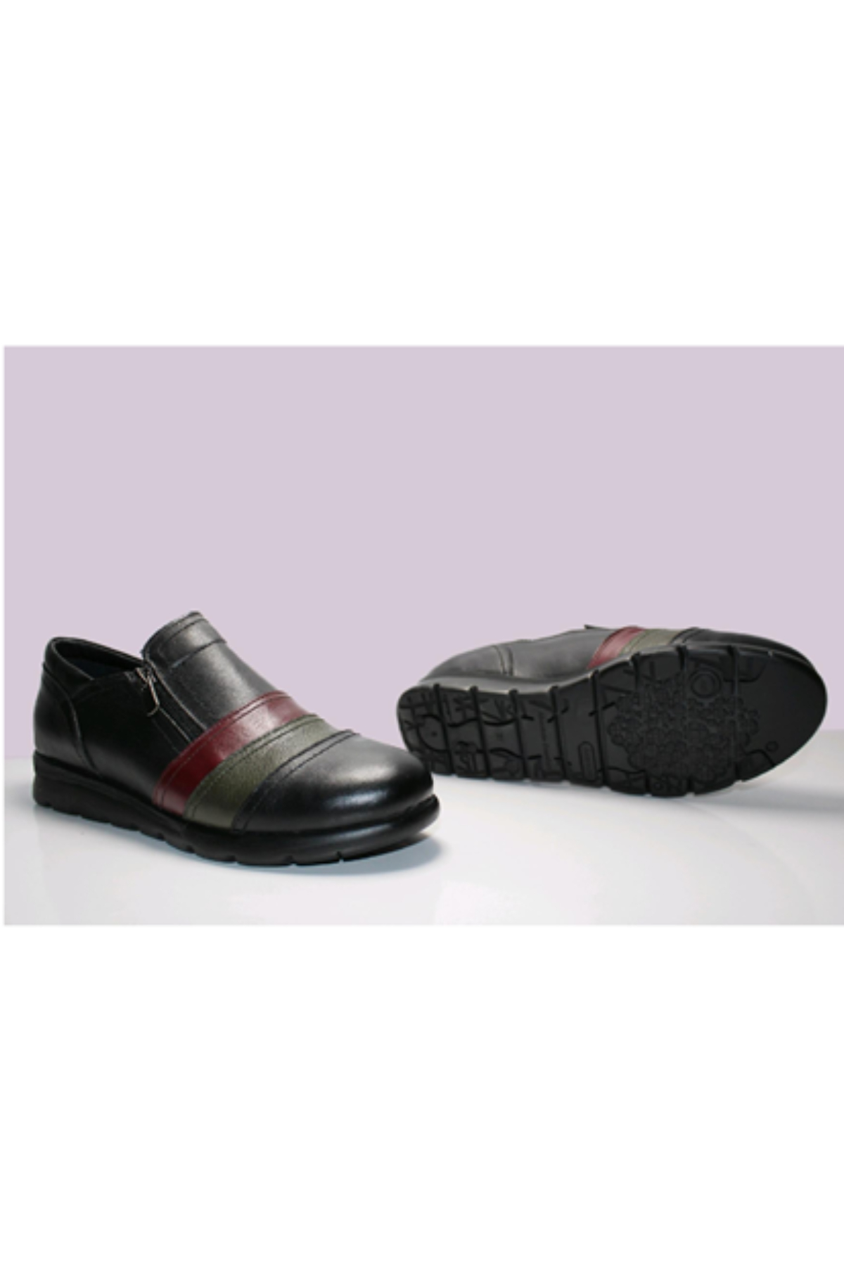 Scavia 230 Ortopedik Hakkiki Deri Kadın Ayakkabısı siyah haki