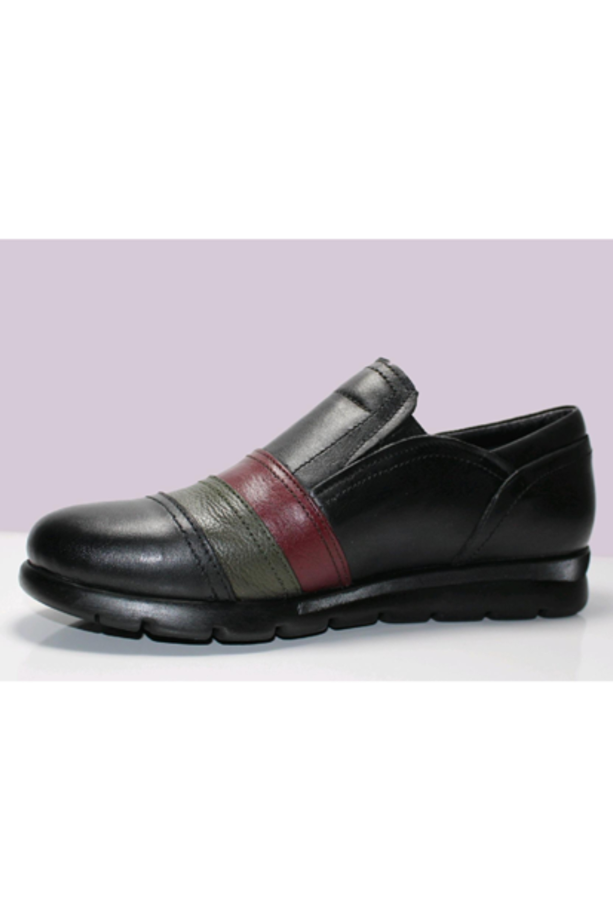 Scavia 230 Ortopedik Hakkiki Deri Kadın Ayakkabısı siyah haki