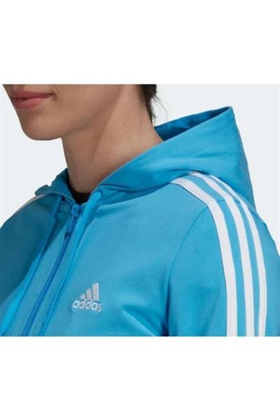 Adidas HL2057 W 3S SJ FZ HD Kadın Kapüşonlu Üst Eşofman Mavi beyaz