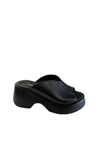 Castle Black 42614 Kadın Hakiki Deri Yazlık Terlik Siyah