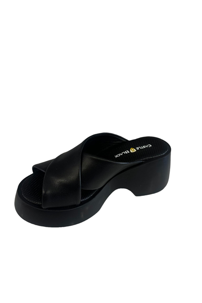 Castle Black 42618 Kadın Hakiki Deri Yazlık Terlik Siyah