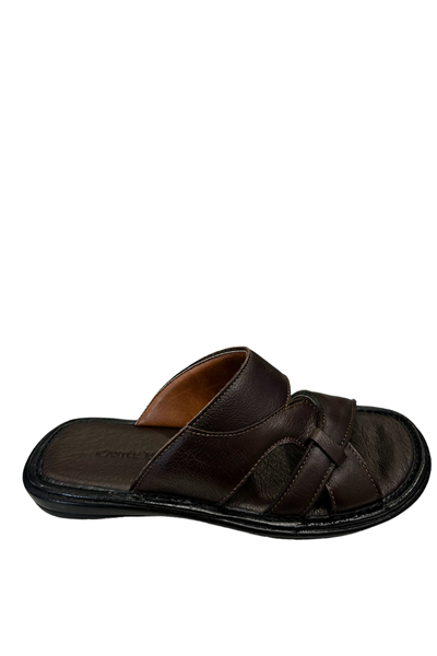 Castle Black 8521 Erkek Hakiki Deri Terlik Kahverengi