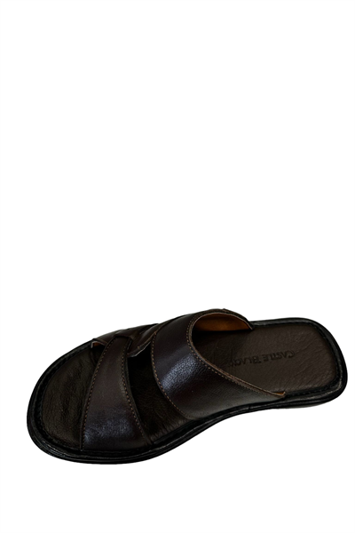 Castle Black 8521 Erkek Hakiki Deri Terlik Kahverengi