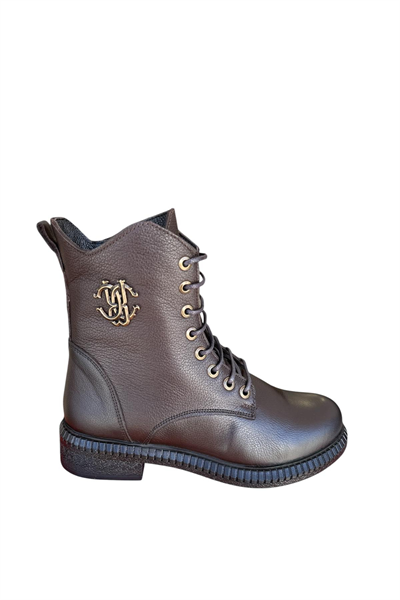 Castle Black YLDZ-20912-1 Siyah Hakiki Deri Kadın Bot Kahverengi