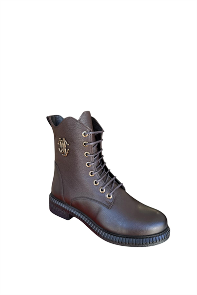 Castle Black YLDZ-20912-1 Siyah Hakiki Deri Kadın Bot Kahverengi