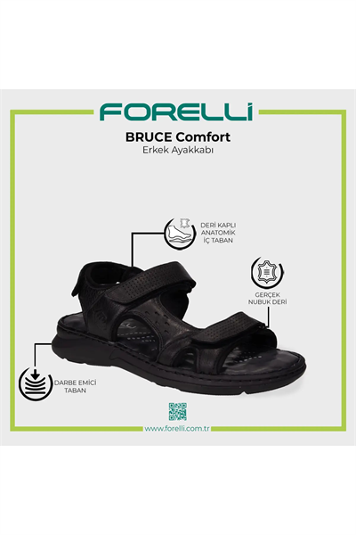 Forelli 40526 BRUCE Erkek Hakiki Deri Sandalet Siyah
