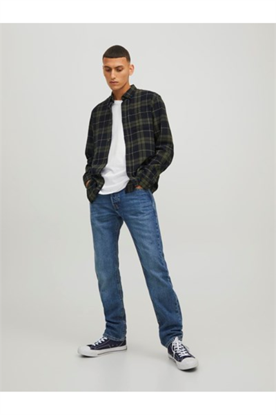 Jack&-Jones 12259895 JJEWILLY CHECH SHIRT Erkek Gömlek Haki Siyah