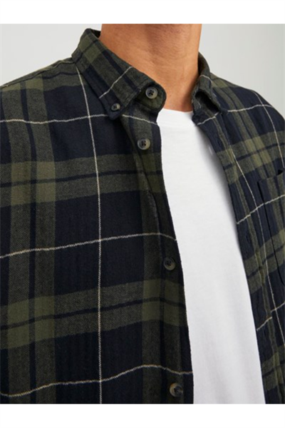 Jack&-Jones 12259895 JJEWILLY CHECH SHIRT Erkek Gömlek Haki Siyah