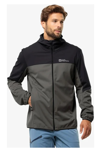 Jack Wolfskin 1306923_6945 FELDBERG HOODY M Outdoor Yağmurluk Siyah Gri