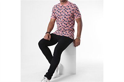 Jack&Jones 12171702 Rosette/SLIM Erkek T-Shirt Pembe Lacivert
