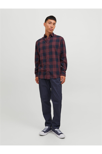 Jack&Jones 12181602 JJEGINGHAM TWILL SHIRT Erkek Gömlek Siyah Kırmızı
