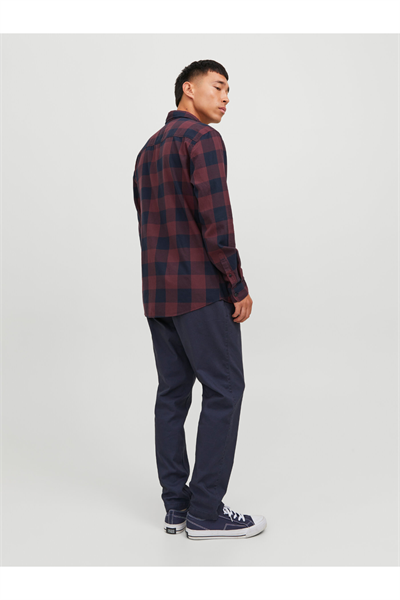Jack&Jones 12181602 JJEGINGHAM TWILL SHIRT Erkek Gömlek Siyah Kırmızı