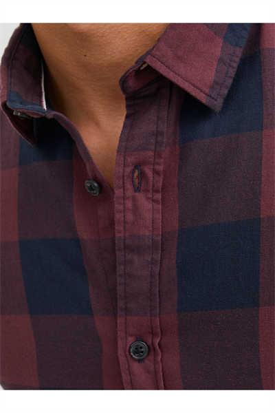 Jack&Jones 12181602 JJEGINGHAM TWILL SHIRT Erkek Gömlek Siyah Kırmızı