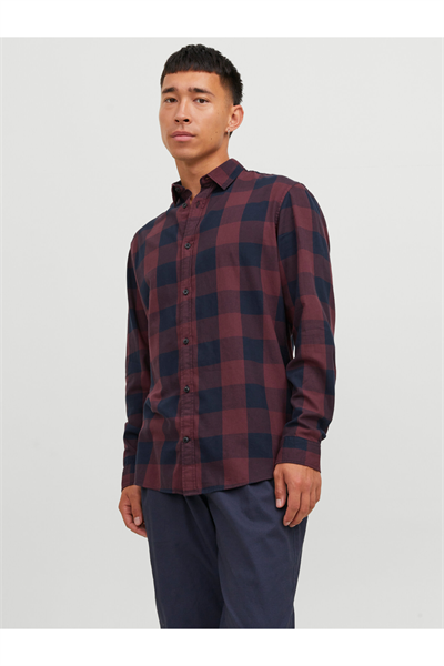 Jack&Jones 12181602 JJEGINGHAM TWILL SHIRT Erkek Gömlek Siyah Kırmızı