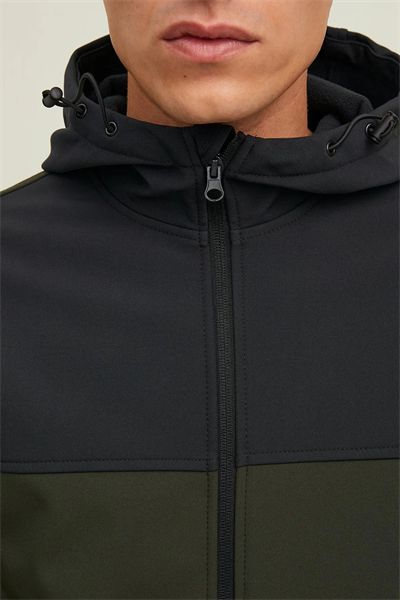 Jack&Jones 12212363  JJEmarvin Hood Softshell Noos Erkek Haki Ceket Haki Siyah