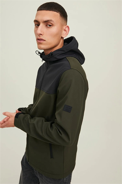 Jack&Jones 12212363  JJEmarvin Hood Softshell Noos Erkek Haki Ceket Haki Siyah
