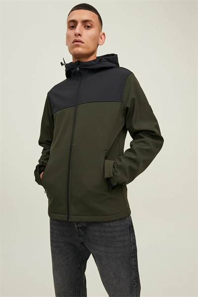Jack&Jones 12212363  JJEmarvin Hood Softshell Noos Erkek Haki Ceket Haki Siyah