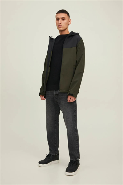 Jack&Jones 12212363  JJEmarvin Hood Softshell Noos Erkek Haki Ceket Haki Siyah