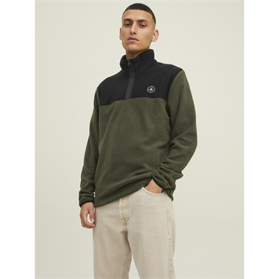 Jack&Jones 12218426 Jcotech Polar Sweatshirt Erkek Haki Siyah Sweatshirt Haki Siyah