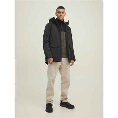 Jack&Jones 12218426 Jcotech Polar Sweatshirt Erkek Haki Siyah Sweatshirt Haki Siyah