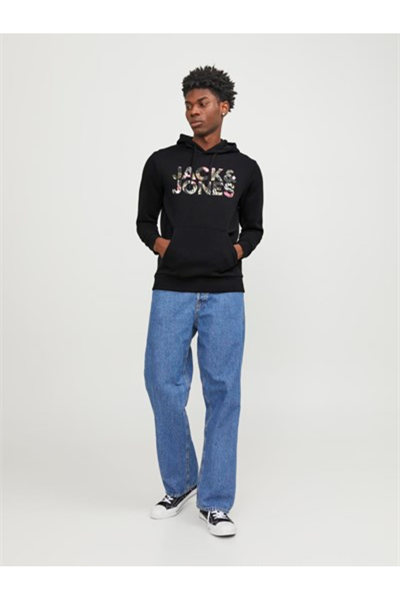 Jack&Jones 12250682 JJEJEFF CROP LOGO SWEAT Erkek Siyah