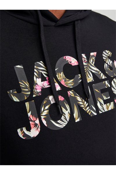 Jack&Jones 12250682 JJEJEFF CROP LOGO SWEAT Erkek Siyah