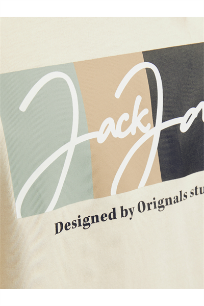 Jack&Jones 12262662 JORPORTLAND BLOCK BRANDING SS CN LN Erkek T-Shirt bej