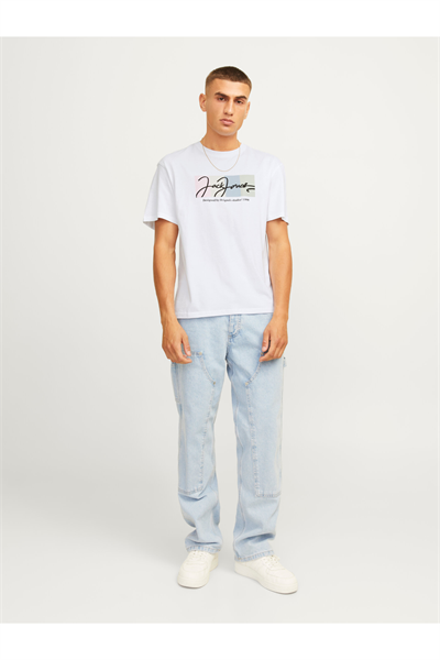 Jack&Jones 12262662 JORPORTLAND BLOCK BRANDING SS CN LN Erkek T-Shirt Beyaz