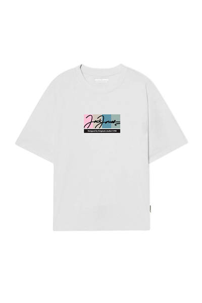 Jack&Jones 12262662 JORPORTLAND BLOCK BRANDING SS CN LN Erkek T-Shirt Beyaz