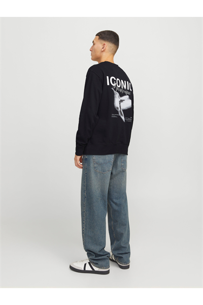 Jack&Jones 12278583 JJECHARGE GRAPHIC SWEAT O-N Erkek Sweatshirt Siyah