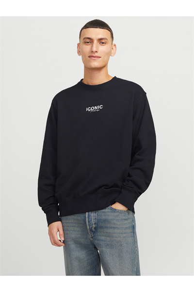 Jack&Jones 12278583 JJECHARGE GRAPHIC SWEAT O-N Erkek Sweatshirt Siyah