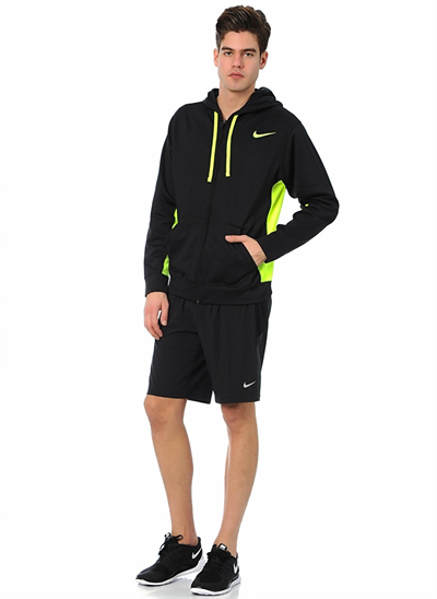 Nike 465786 Erkek Siyah Yeşil Üst Eşofman Kapşonlu Siyah Yeşil